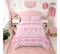 Erosebridal Western Cowboy Comforter Set Twin Size, Bull Skull Bedding Set for Girls Teens Women Room, Boho Aztec Ethnic Horns Quilt, Southwestern Native American Duvet Insert, Pink
