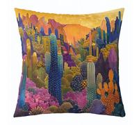 Erosebridal Western Wild West Throw Pillow Cover 18x18 Inch,Tropical Cactus Succulent Pillow Cover Hawaiin Desert Cushion Cover,Jungle Botanical Green Purple Decorative Pillow Cover