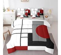 Erosebridal White Black Red Striped 7-Piece Bedding Set Full Boho Modern Geometric Abstract Bed in a Bag for Adult Women Men Geometry Stripes Lines Comforter Set Square and Circle Duvet Insert