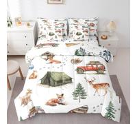 Erosebridal Wild Animal 7 Piece Comforter Set Full Happy Camping Bed in A Bag Fox Deer Wildlife Woodland Animals Bedding Sets for Boys Girls Camper Car Western Cowboy Sheet Set with Comforter