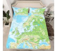 Erosebridal World Map Sheet Set Full Size Double Bed, Blue Ocean Bedding Set for Kids Boys Girls, Map of Various Countries Fitted Sheet Abstract Art Top Sheet Teens Adult Dorm Decoration