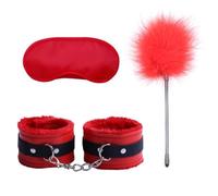 Erotic BDSM Set Sexy Leather Plush Sex Toys Bondage Kit Handcuffs Feather Blindfold Flirt Exotic Accessories Couples Adult Games Red 3 pc One Size