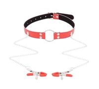 Erotic Sex Toys for Couples Adult Games BDSM Gag Sex Mouth Ball Gags for Women Bite Gags Stopper with Chain Nipples Clamp Fetish Red One Size