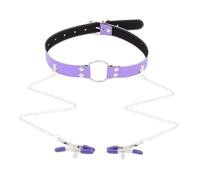 Erotic Sex Toys for Couples Adult Games BDSM Gag Sex Mouth Ball Gags for Women Bite Gags Stopper with Chain Nipples Clamp Fetish Purple One Size