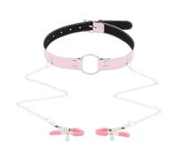 Erotic Sex Toys for Couples Adult Games BDSM Gag Sex Mouth Ball Gags for Women Bite Gags Stopper with Chain Nipples Clamp Fetish Pink One Size
