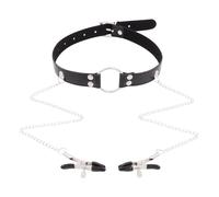 Erotic Sex Toys for Couples Adult Games BDSM Gag Sex Mouth Ball Gags for Women Bite Gags Stopper with Chain Nipples Clamp Fetish Black One Size