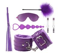 Erotic Sex Toys for Women Role Play Adults Games Leather Bondage Gear BDSM Kits Handcuffs Whip Blindfold Nipple Clamps Anal Plug Purple 6Pc One Size