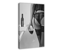 Erotic Woman Drinking Wine Canvas Poster Bedroom Decor Landscape Decor Gift 08x12inch(20x30cm)