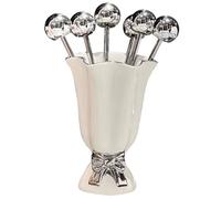 Erpmlyo Dessert Forks Set Modern Stainless Steel with Ceramic Jar Holder | stainless steel design resists ; ceramic jar holder enhances aesthetics, making casual meals feel special.