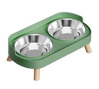 Erpmlyo Elevated Cat Bowl Splash-Proof Whisker-Friendly Green | Shallow wide opening with splash-guard prevents spills while keeping whiskers stress-free during meals.