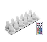 Erpmlyo RGB LED Tea Wax Light Set: 12 Candles, Base, Remote, UK Plug Ready | Flame-free ambience with 12 RGB tea wax candles on a single charging base; remote control and UK plug for quick, safe setup.