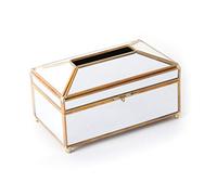Erpmlyo Tissue Box Mirror Glass With Copper Frame Waterproof Holder M | Moisture tissue box featuring glass and copper trim, perfect for bathroom vanity or desk spaces.