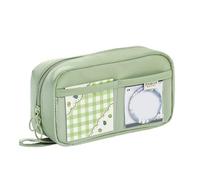 ERQIAO Kawaii Large Capacity Pencil Case 3 Compartment Pouch Pen Bag Double Side Opening Student Stationery Organizer School Supplies(Green)