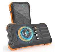 ERRBBIC Solar Charger Power Bank 49800mAh, 22.5W Portable Charger, 15W Wireless Charging, Solar Panel Charger, Built-in Four Cable, with USB C for Cell Phones, with Dual Flashlight for Camping