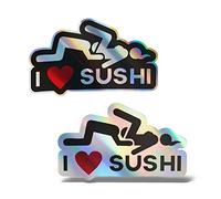 ERREINGE Holographic IRIDESCENT SHAPED STICKER 15 cm - x2 I Love Sushi - Sticker Decal Decal Vinyl Wall Mural Laptop Car Motorcycle Helmet Camper