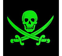 Erreinge Sticker prespaced Fluo Green 12Cm - Calico Jack Pirate Skull Pirate Skull - Sticker Decal Mural Vinyl Decal Laptop Car Motorcycle Helmet Camper