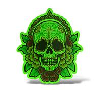 ERREINGE STICKER SHAPED GREEN FLUO 12 cm - Skull Santa Muerte Skull - Sticker Decal Vinyl Wall Mural Laptop Car Motorcycle Helmet Camper
