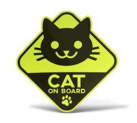 ERREINGE STICKER SHAPED YELLOW FLUO 12cm - Cat on Board - Sticker Decal Decal Vinyl Wall Mural Laptop Car Motorcycle Helmet Camper