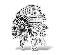 erreinge Sticker Skull Native American Indian On the Left Shaped Adhesive Pvc For decal Wall Mural Auto Moto Helmet Camper Laptop - 12 Cm