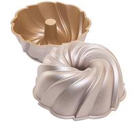 Erreke Cake Tin, Fluted Cake Tin, Ring Cake Mould, Cook Evenly, Double Non Stick Layer, Highly Durable Cast Aluminium, Rose Gold, 24cm Diameter, 2.5 Liter Capacity, Twist