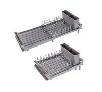 Erreke Foldable Dish Rack, Plate Drainer, Drains into the Sink, Stainless Steel Grid, Small Compact Worktop Kitchen, over the Sink, 28x20 cm (Grey)