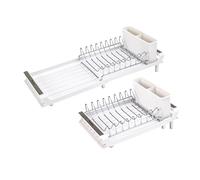 Erreke Foldable Dish Rack, Plate Drainer, Drains into the Sink, Stainless Steel Grid, Small Compact Worktop Kitchen, over the Sink, 28x20 cm (White)