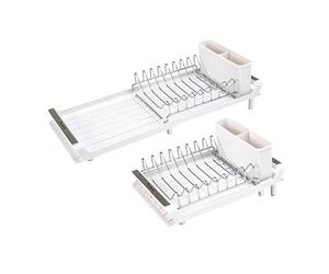 Erreke Foldable Dish Rack, Plate Drainer, Drains into the Sink, Stainless Steel Grid, Small Compact Worktop Kitchen, over the Sink, 28x20 cm (White)