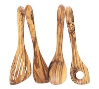 Erreke Kitchen Utensils Wood, Natural Olive Wood, Kitchen Utensils Set, Wooden Spoon, Kitchen Spatula, Handmade, Mediterranean Style, Set of 4 Pieces