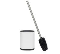 Erreke Silicone Toilet Brush, Stainless Steel Toilet Brush with Holder, Flexible Silicone, Mount on the Wall or Floor, Modern Elegant Improved Hygiene, Anti-Fingerprint Coating, White