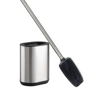 Erreke Silicone Toilet Brush, Stainless Steel Toilet Brush with Holder, Flexible Silicone, Mount on the Wall or Floor, Modern Elegant Improved Hygiene, Anti-Fingerprint Coating, Silver