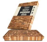Erreke Wooden Chopping Board, End Grain Robust 5 cm Thickness Extra Large Teak Wood Chopping Board, Non-Slip Feet, Kitchen Barbecue Serve or Chop Meat Cheese Bread, 50x35x5 cm (with Juice Groove)