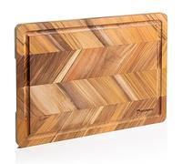 Erreke Wooden Chopping Board, Natural Teak Wood, Unique Herringbone Pattern Design, Juice Groove, Ideal for Serving Charcuterie and Cutting Meat Barbecue Cheese Bread Fish Vegetables 40.5×30.5×2.0 cm