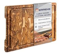 Erreke Wooden Chopping Boards, 44x29.5x3.2 cm End Grain Large Teak Wood Chopping Board, Ideal for Kitchen or Barbecue, Serve or Chop Food Meat Cheese Bread, with Juice Groove