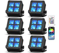 Erreyht 6PCS 4x10W Stage Light Battery Waterproof, RGBWA UV LED Par Can Outdoor IP65 with Remote Control, Supports APP, IR, 2.4 GHz Wireless for Rainy Days Swimming Pool Wedding Bar Show Disco