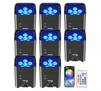 Erreyht 8 Pcs 108W RGBWA+UV LED Par Light, Wirelessstage Lighting with Built-in Battery, App/Remote/WiFi Control Wash Uplight for DJ Parties Weddings Concerts Band House Dyeing