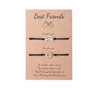 ERRORY 2 Pcs Hollow Sun-moon Best Friend Card Bracelets For Matching Friendship Promise Distance Going Away Gift Adjustable For Women Men