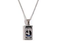 ERRORY Classical Unisex Tarot Card Necklace Stainless Steel Square Pendant Neck Chain with Mystical Charm Design Spiritual Charm Neckwear