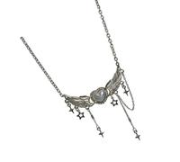 ERRORY Delicate Mystical Four Point Star with Feathered Tassels Necklace Jewelry Suitable for Casual and Evening Outfits Party Accessory Jewelry