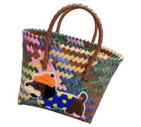 ERRORY Elegant Multi Color Woven Bag with Dachshund Design Stylish Handbag Casual Beahc Bags Suitable for Pet Lover Retro Striped Handbag