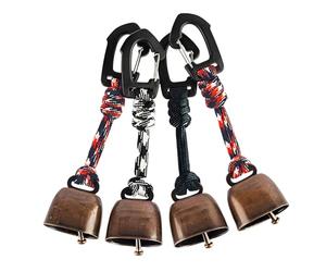 ERRORY Metal Loud Hiking Bells Pendant Keychains Light Weight Outdoor Bear Bells Cast Iron Cowbell with Hand Braided Lanyard Cast Iron Cowbell