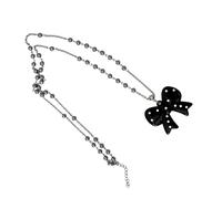 ERRORY Romance Beaded Collarbone Necklace with Black Round Dot Bowknot/Heart Design Perfect for Dates and Event Long Beaded Necklace Elegant Party Jewelry Accessory Long Sweater Chain