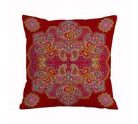 ERRTU Throw Pillow Case Pillowcase Square Printed Cushion Cover for Living Room Sofa Couch Bed Car,Ethnic Bandana Print with Birds, Flowers and Sun in Center. Folk Scar,16x16 in