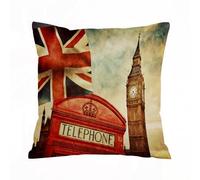 ERRTU Throw Pillow Case Pillowcase Square Printed Cushion Cover for Living Room Sofa Couch Bed Car,London, vintage style symbols of London with the national flag of the R,18x18 in
