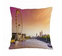 ERRTU Throw Pillow Case Pillowcase Square Printed Cushion Cover for Living Room Sofa Couch Bed Car,London,Sunset View Bridge on Thames River Ferris Wheel London Eye Big Ben Westminster,16x16 in