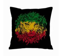 ERRTU Throw Pillow Case Pillowcase Square Printed Cushion Cover for Living Room Sofa Couch Bed Car,Rasta,Ethiopian Flag Colors on Grunge Sketchy Lion Head w,16x16 in