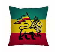 ERRTU Throw Pillow Case Pillowcase Square Printed Cushion Cover for Living Room Sofa Couch Bed Car,Rasta, Judah Lion With A Rastafarian Flag King Jungle Reggae Theme Art Print,16x16 in