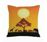 ERRTU Throw Pillow Case Pillowcase Square Printed Cushion Cover for Living Room Sofa Couch Bed Car,Safari Silhouette of Prairie Rhinos Zebras and a, Soft and Cozy 02,16x16 in