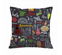 ERRTU Throw Pillow Case Pillowcase Square Printed Cushion Cover for Living Room Sofa Couch Bed Car,Spain doodles elements. Hand drawn set with spanish lettering food paella shrimp olive .,16x16 in