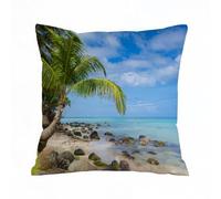 ERRTU Throw Pillow Case Pillowcase Square Printed Cushion Cover for Living Room Sofa Couch Bed Car,Seaside Decor,Romantic Beach Tranquil Scene Palm Trees Caribbean Island Nature Photography,16x16 in