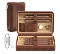 Errum 3-in-1 Leather Cigar Case, Portable Travel Cigar Humidor with Humidifier, Cigar Cutter & Cigar Punch, Cigar Accessories Set for Men Gift